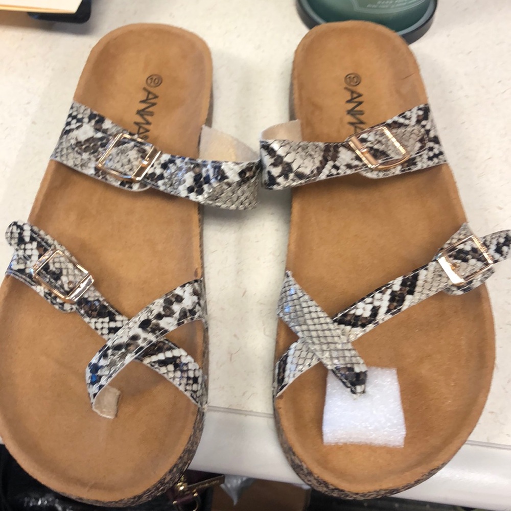 Size 10 snakeskin print strappy sandals